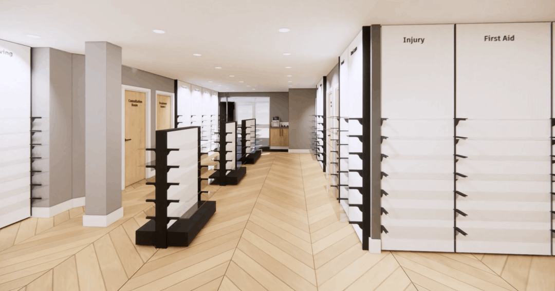 Concept of the shop and two consultation rooms